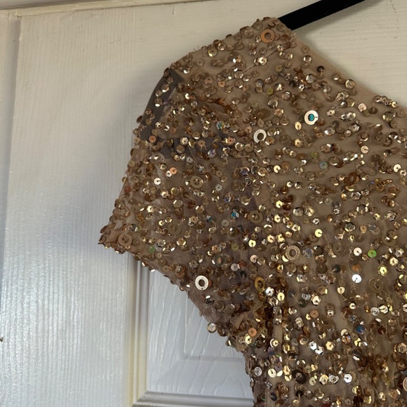 NWT Adrianna Papell Gold Sequin Full Length Gown - Picture 6 of 16